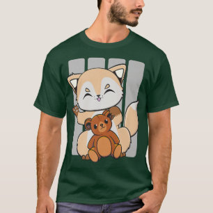 Camiseta Raposa De Animo Bonita Com Brinquedo Kawaii E Urso