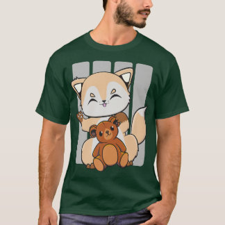 Camiseta Raposa De Animo Bonita Com Brinquedo Kawaii E Urso