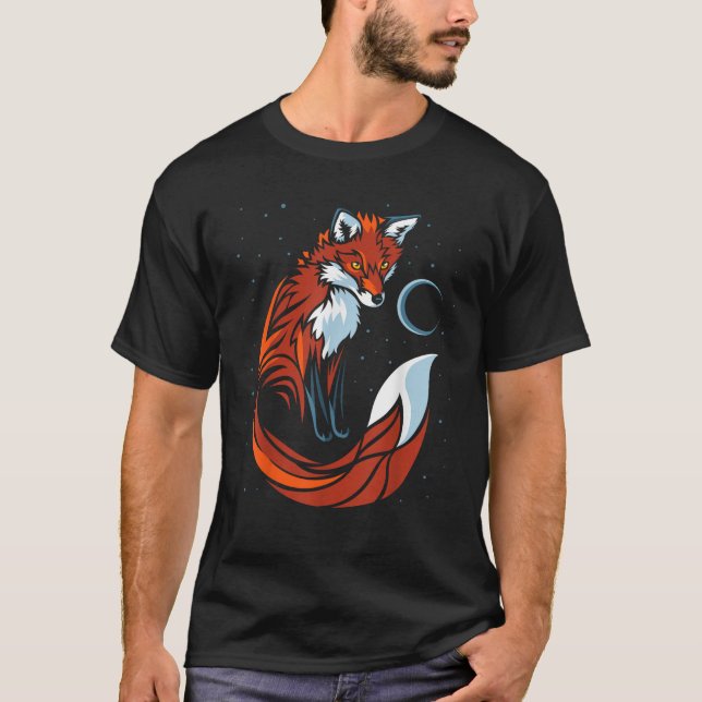 Camiseta raposa de cauda tribal design gráfico (Frente)