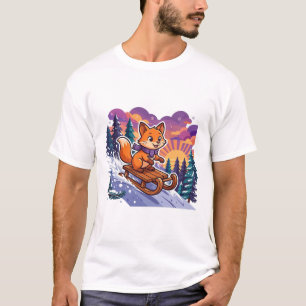 Camiseta Raposa de Inverno Trenó Pôr do Sol Neve Natal