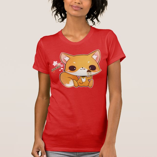 Camiseta Raposa de Kawaii com gelado bonito (Frente)