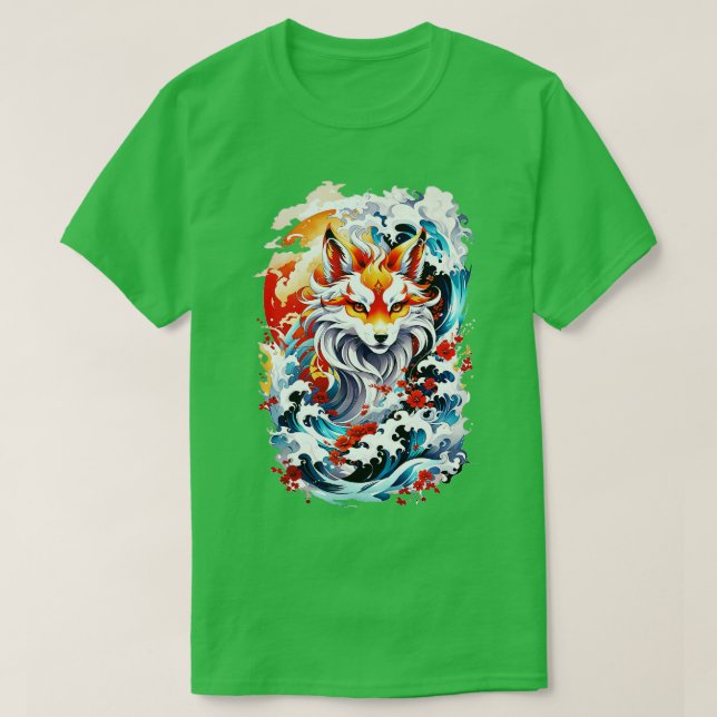 Camiseta Raposa de Kitsune Onda Japonesa (Frente do Design)