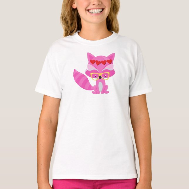 Camiseta Raposa dia de os namorados, Raposa Rosa, Óculos, C (Frente)