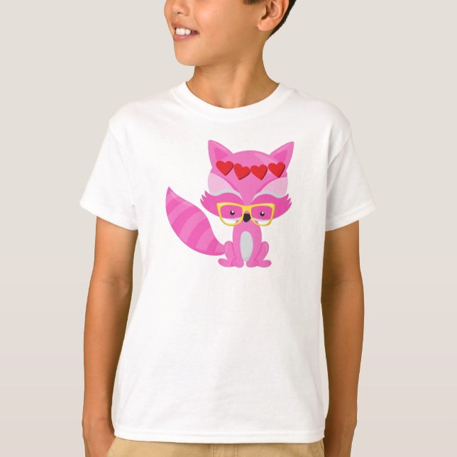 Camiseta Raposa dia de os namorados, Raposa Rosa, Óculos, C (Frente)