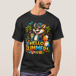 Camiseta Raposa Divertida Olá Verão Desenho Animado