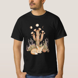 Camiseta Raposa do Deserto Boho Dormindo Sob Cacto Saguaro