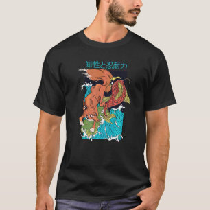 Camiseta Raposa E Peixe Estilo Japonês Raposas Adoráveis