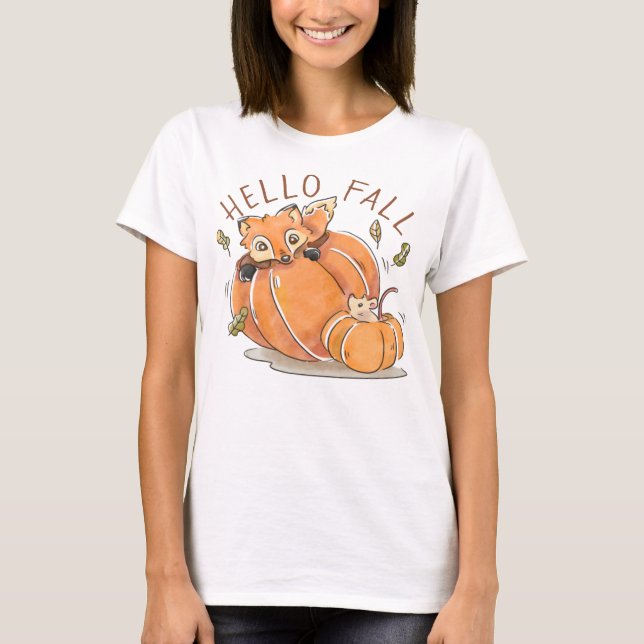 Camiseta Raposa e Pumpkins de Aquarela (Frente)