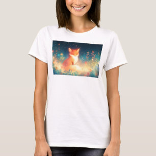 Camiseta Raposa em um Campo de Flores Noturnas