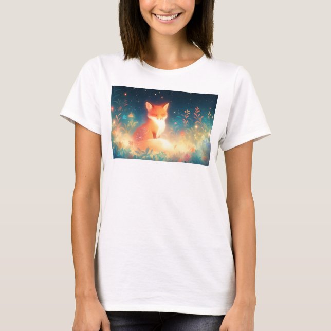 Camiseta Raposa em um Campo de Flores Noturnas (Frente)