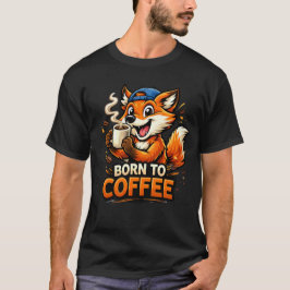 Camiseta Raposa Engraçada Bebendo Café Design de Desenho An