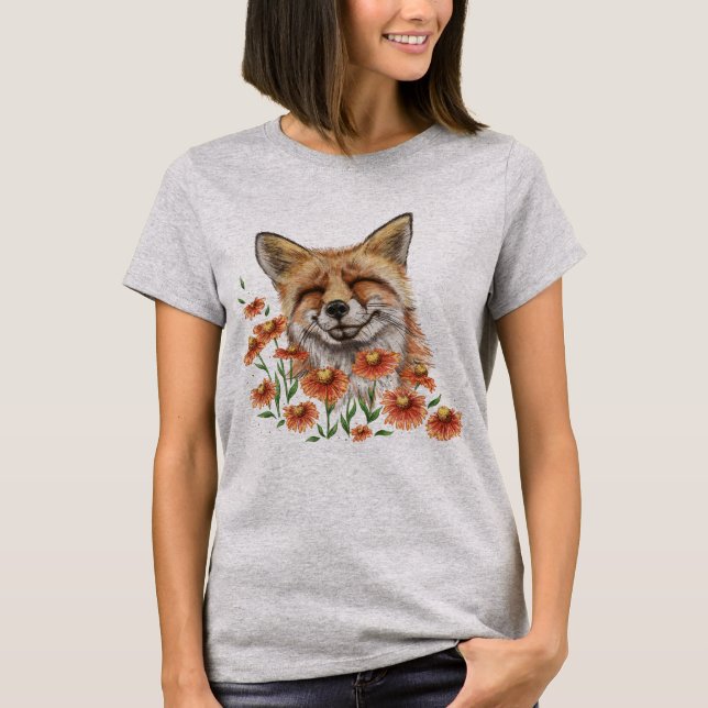 Camiseta Raposa feliz em flores (Frente)