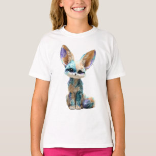 Camiseta Raposa Fennec do Deserto Pintada em Azul Turquesa
