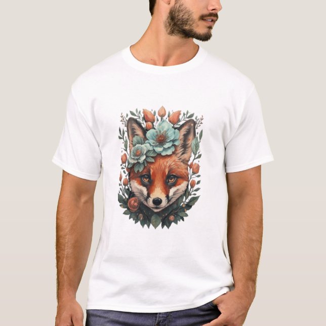 Camiseta Raposa floral branca (Frente)