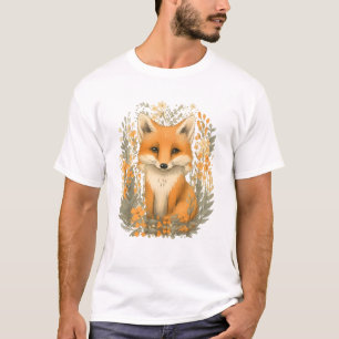 Camiseta Raposa Florestal Encantada Entre Flores Selvagens