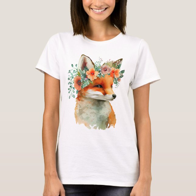 Camiseta Raposa Fofa com Flores – Natureza Adoráve (Frente)
