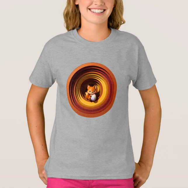 Camiseta Raposa Fofa com Ovo de Páscoa Geométrico em Recort (Frente)