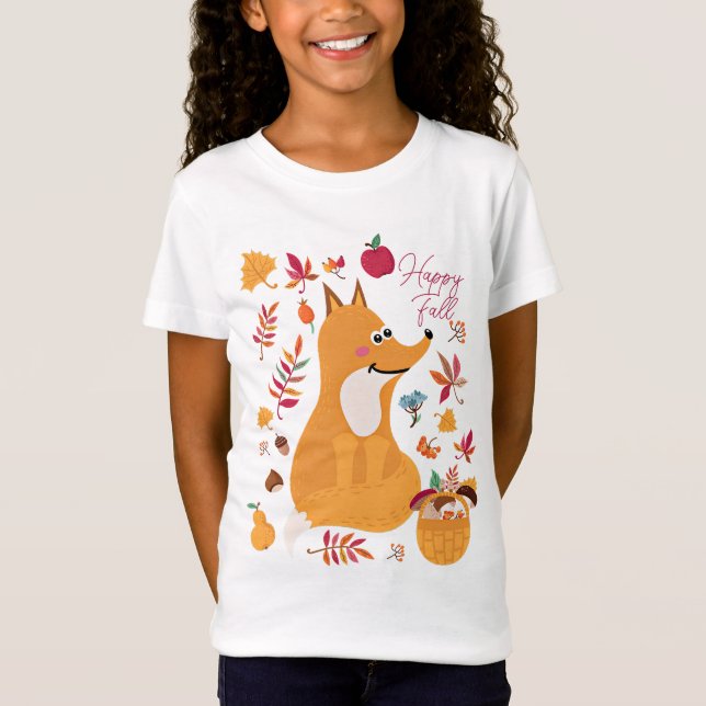 Camiseta Raposa fofa de outono com texto personalizado (Frente)