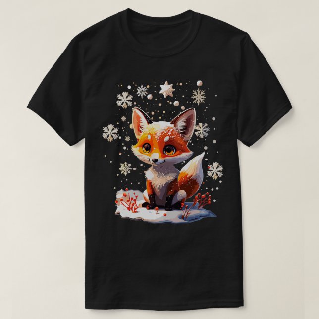Camiseta Raposa fofa doce com neve (Frente do Design)