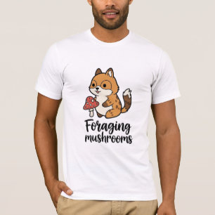 Camiseta Raposa Fofa Forrageando Cogumelos Arte Florestal