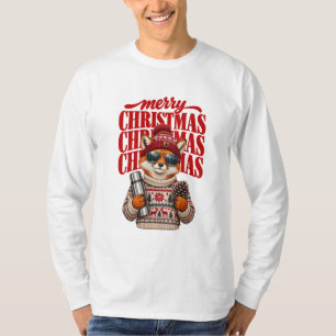 Camiseta Raposa Fria de Inverno Feliz Natal Óculos de Sol C