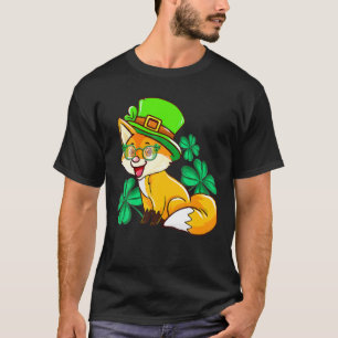 Camiseta Raposa Gira Com Chapéu De Shamrock E Óculos Verdes