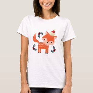 Camiseta Raposa Laranja No Natal De Santa Hat, Fofo