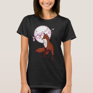 Camiseta Raposa Luar da Lua Flores de Cerejeira Vida Selvag
