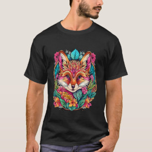 Camiseta Raposa Marrom com Grinalda de Folhas e Flores Colo