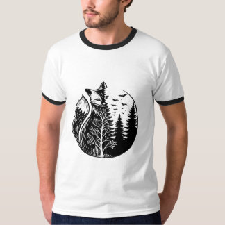 Camiseta raposa metade realista e metade floresta