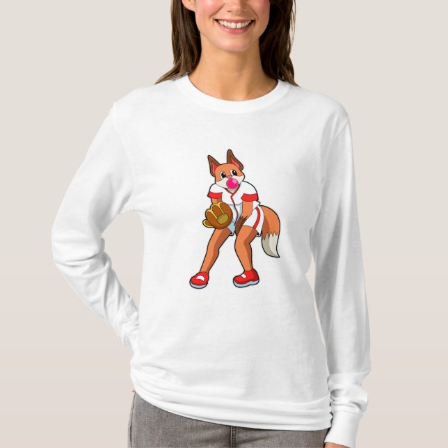 Camiseta Raposa no Baseball com luva de Baseball (Frente)