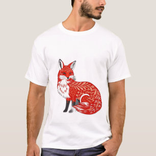 Camiseta Raposa Nórdica com Padrões Folha