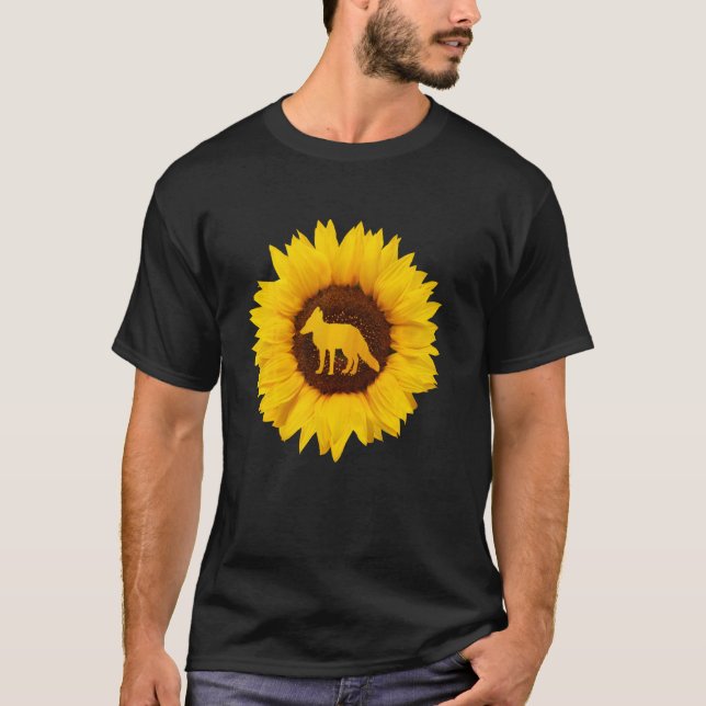 Camiseta Raposa Para Homens Prairie Vixen Animal Sunflower (Frente)