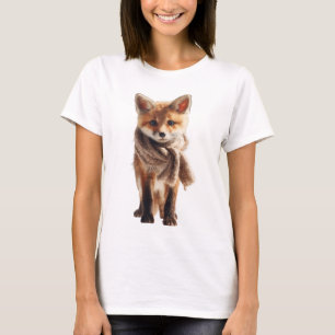 Camiseta Raposa Pequena Adorável Usando um Cachecol de Tric