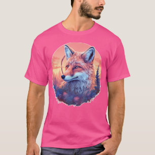 Camiseta Raposa Realista Colorida Na Natureza Selvagem Em M