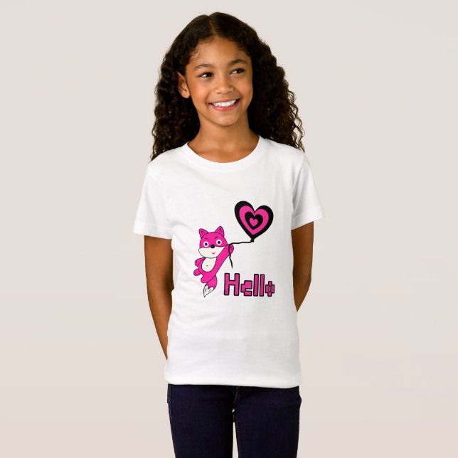 Camiseta Raposa rosa com coração (Frente Completa)