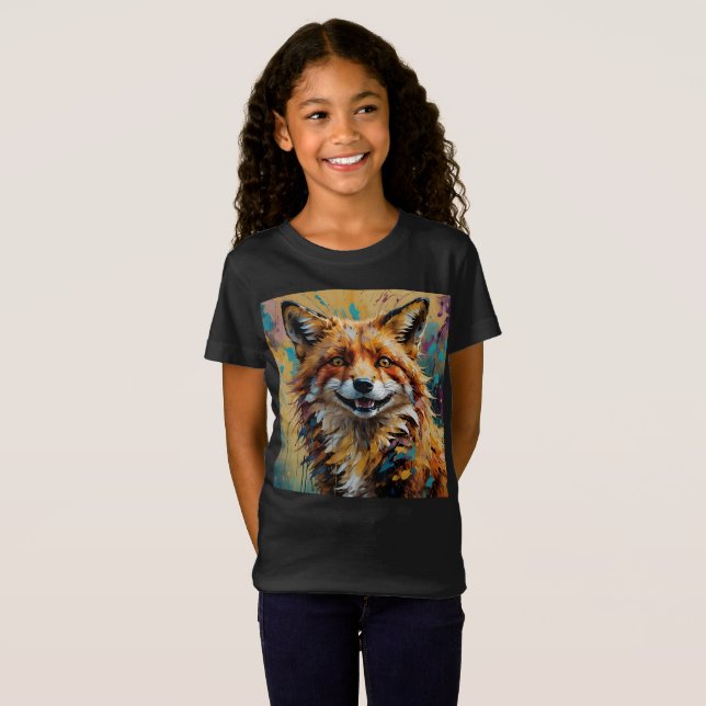 Camiseta Raposa Sorridente Feliz - pintura (Frente Completa)