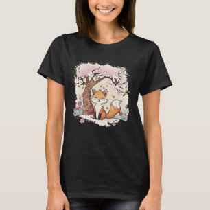 Camiseta Raposa Vaporwave Sob a Estética Japonesa de Cereje