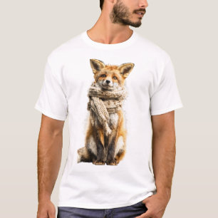 Camiseta Raposa Vermelha Adorável Usando um Cachecol de Tri