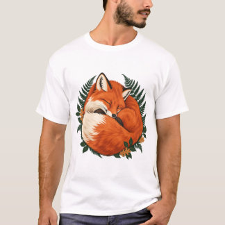 Camiseta Raposa Vermelha Adormecida com Samambaias da Flore