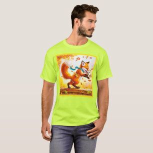 Camiseta Raposa Vermelha Bonita na Pintura da Estação de Qu