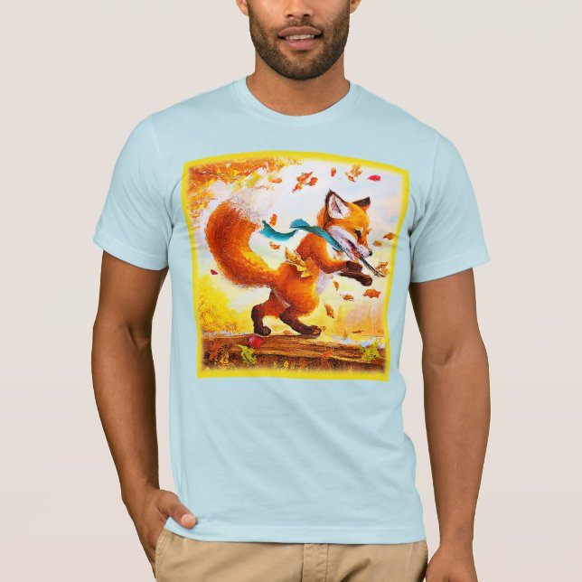 Camiseta Raposa Vermelha Bonita na Pintura da Estação de Qu (Frente)