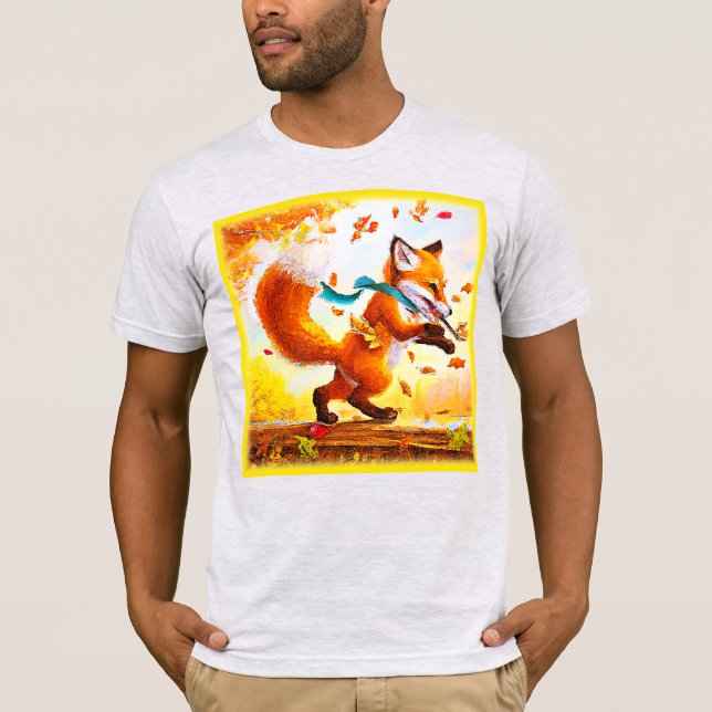 Camiseta Raposa Vermelha Bonita na Pintura da Estação de Qu (Frente)