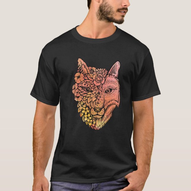Camiseta Raposa Vermelha Cura com Flores Raposas para Algod (Frente)