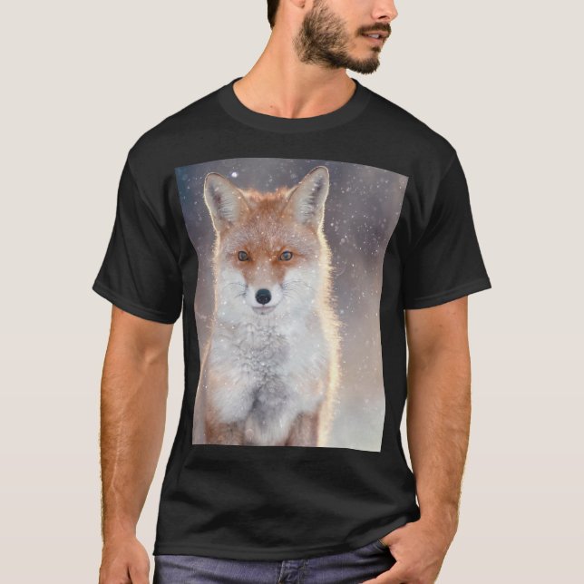 Camiseta Raposa vermelha, floresta de inverno, ilustração c (Frente)
