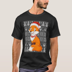 Camiseta Raposa Vestindo Homens de Santa Hat Mulheres Crian
