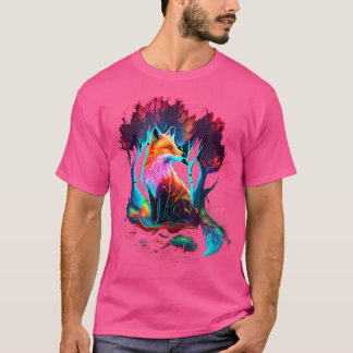Camiseta Raposa Vibrante Entre Árvores Florestais Coloridas