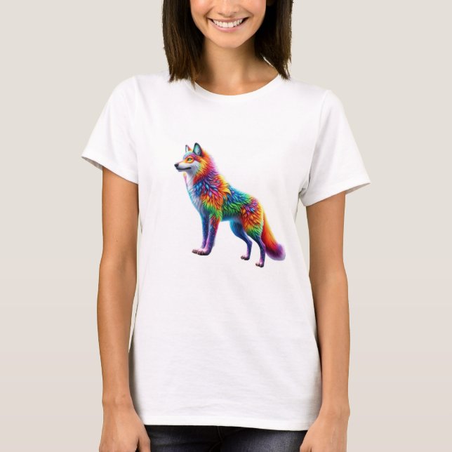 Camiseta Raposa Whimsical de Matizes Radiantes (Frente)