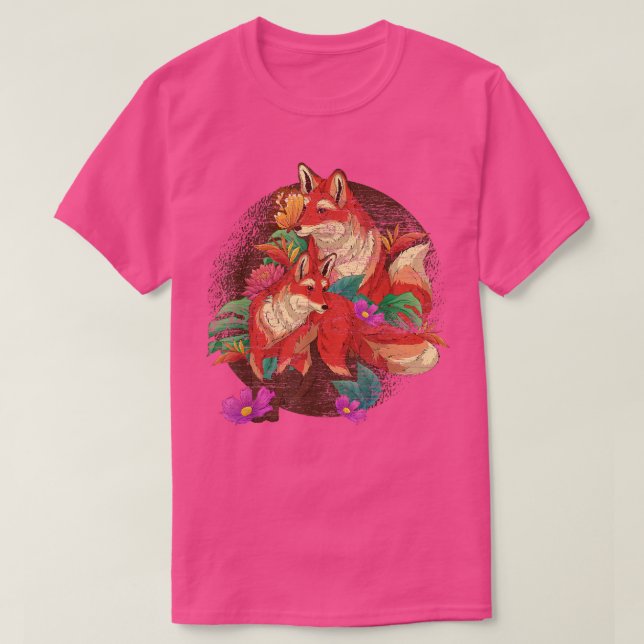 Camiseta Raposas Flores Natureza Amante de os animais Flore (Frente do Design)