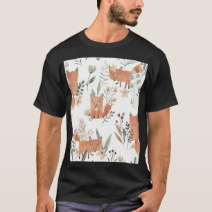 Camiseta Raposas nos prados: Aquarela sem costura